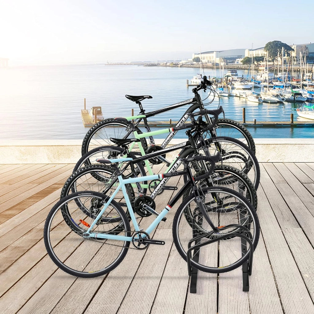 Rastrelliera per Biciclette, Portabiciclette Parcheggio Organizzatore per 4/5/6 Bici, Parcheggio per Biciclette, Telaio d'Acciaio (Nero, 4 Bici)