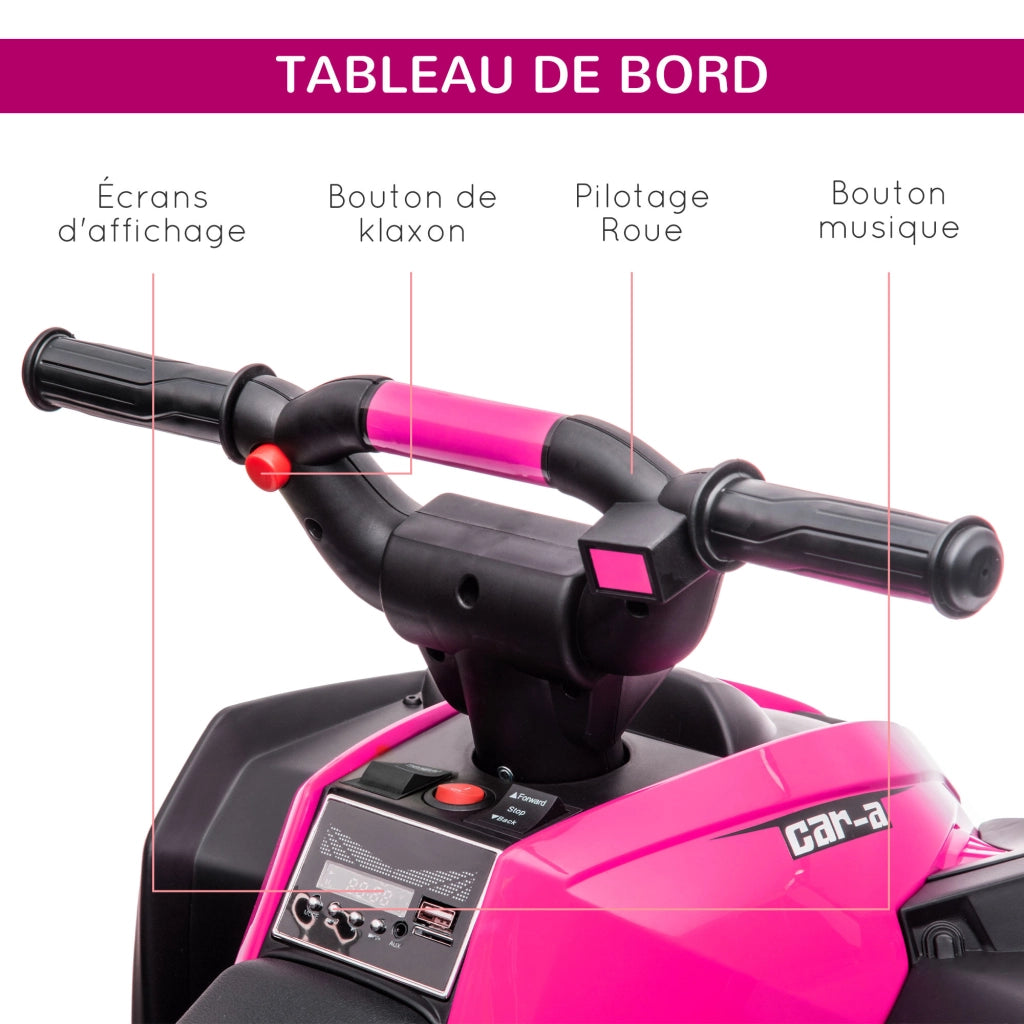Quad Buggy Elettrico Bambino 12V ¨C Zephmum ¨C Nero Rosa Metallo PP 3-5 Anni