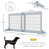 Cancellino per Cani Estensibile da Interno in Legno e Acciaio, 104-183x36x69cm, Blu-grigio