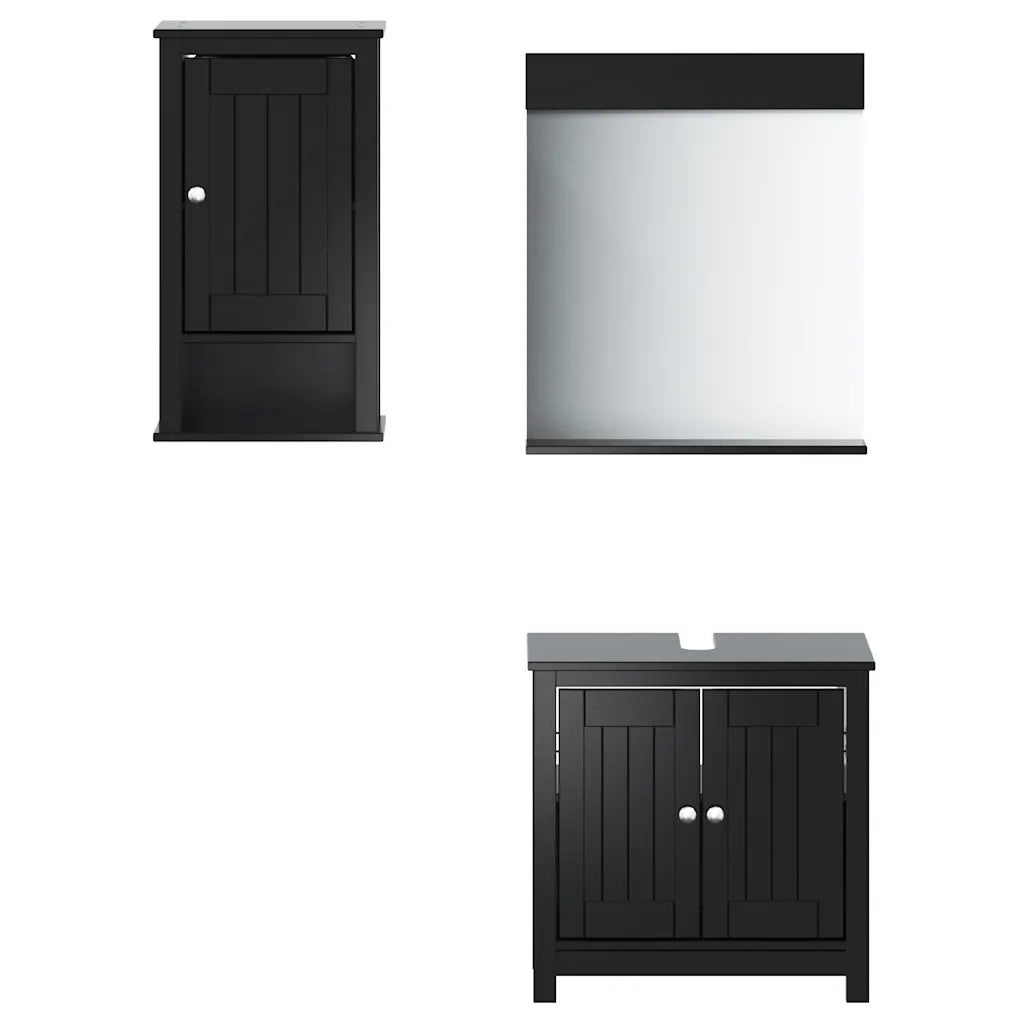 Set Mobili da Bagno | Armadio da bagno 3 pz BERG Nero in Legno Massello di Pino