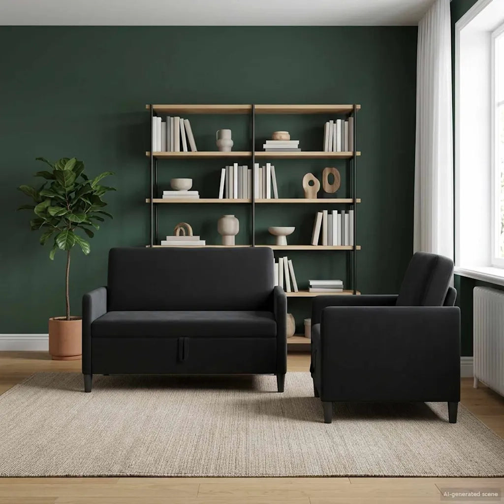 Set di Divani con Storage 2 pz Nero Poliestere 3429168