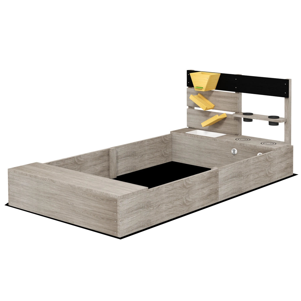 Sabbiera con stazione d'acqua e fioriere ¨C Xylo ¨C legno massello trattato grigio 154x80x60cm