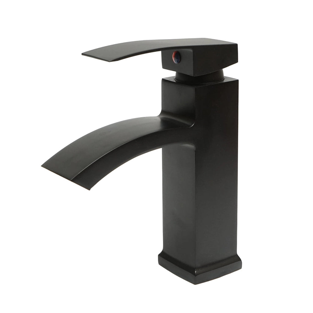 Miscelatore lavabo a cascata, monocomando, finitura nero opaco, lega di zinco, accessori inclusi