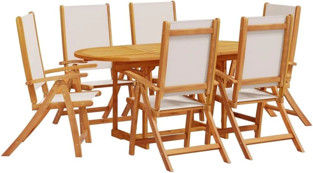 Set da pranzo da giardino 7 pezzi in legno massello di acacia e textilene, set tavolo e sedie da giardino, tavolo terrazza esterna e sedie, set terrazza, mobili da giardino esterno - 3279295