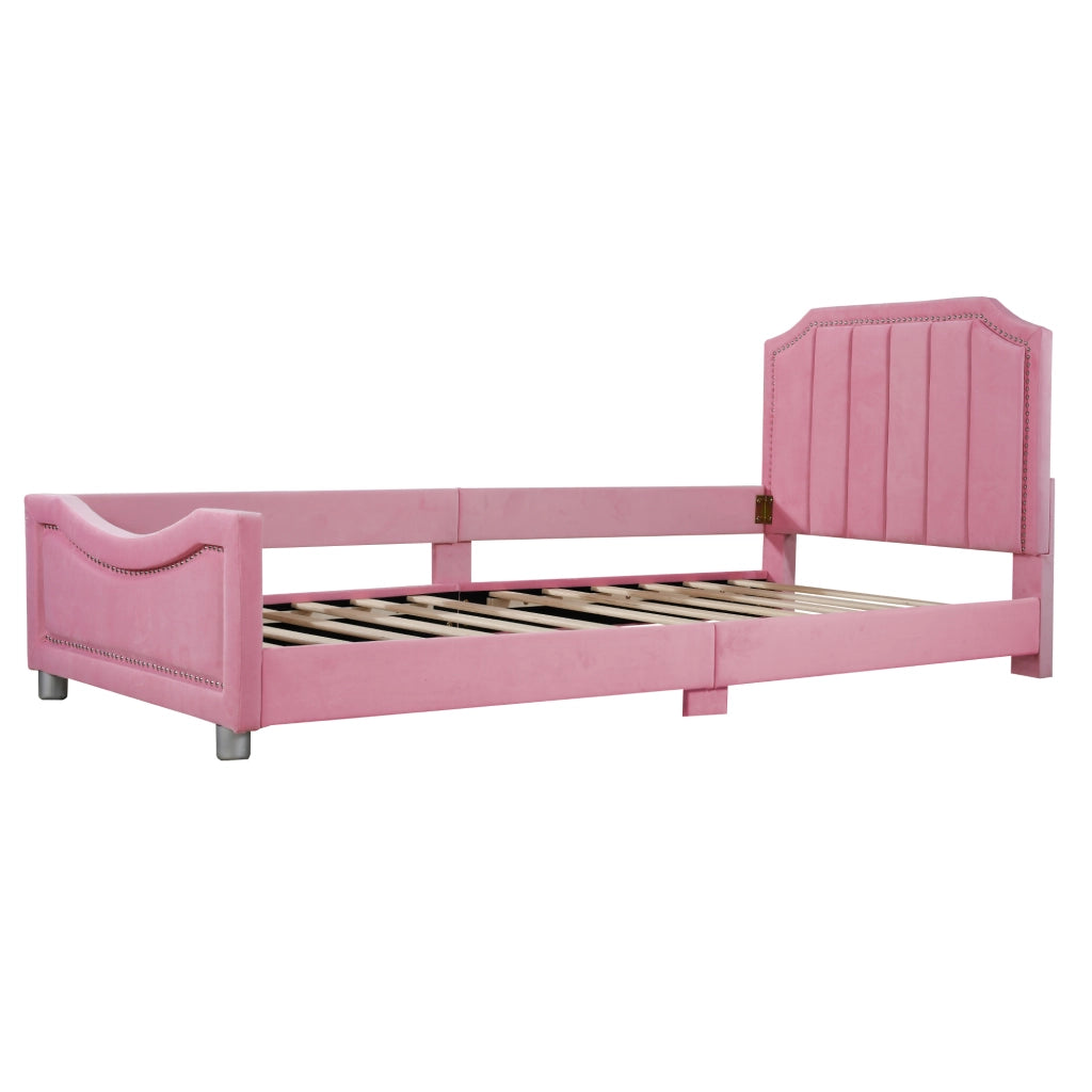 Letto per bambini 90x200 cm imbottito rosa trasformabile in divano