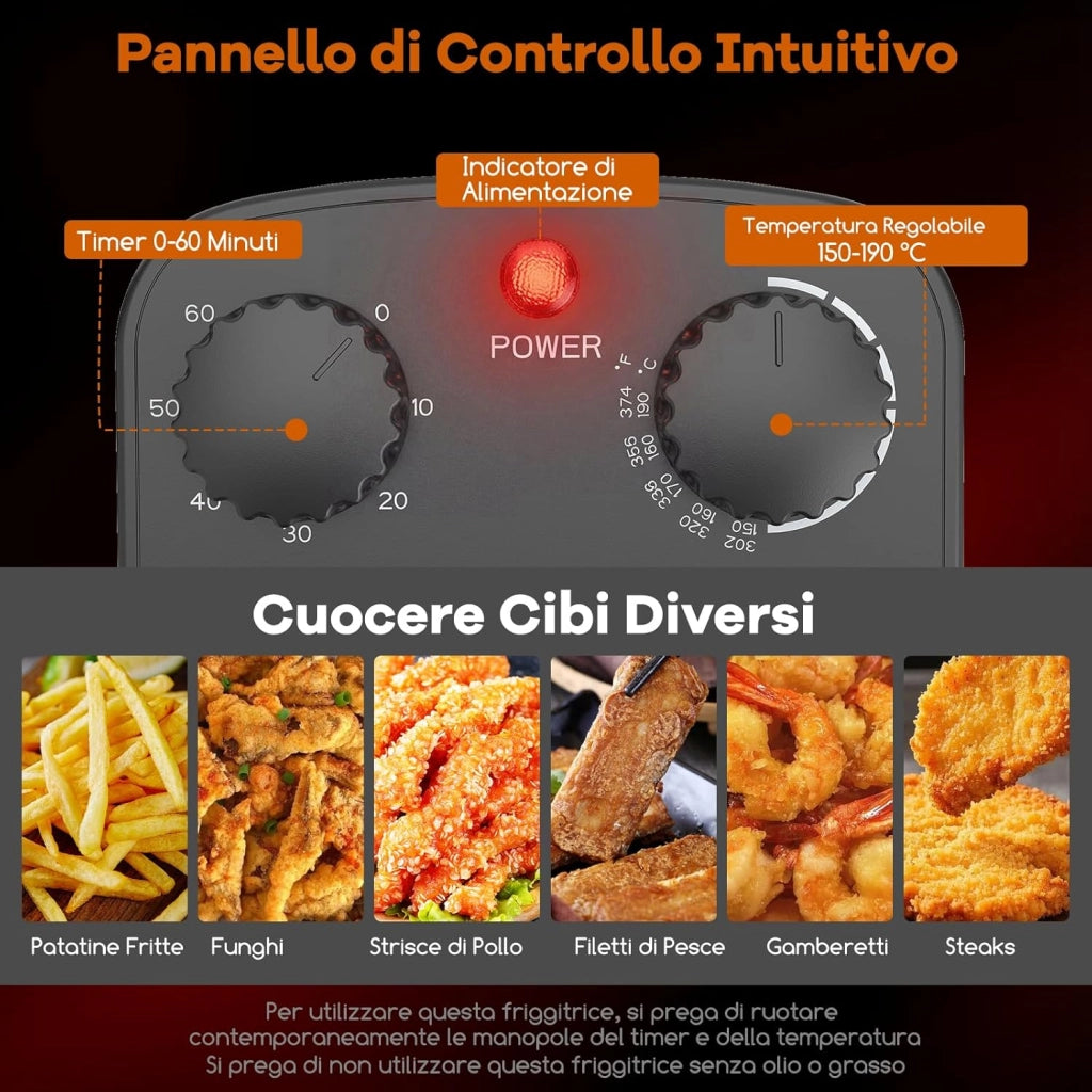 Friggitrice ad Olio 5 L, con 1 Cestello Grande e 2 Piccoli, Temperatura e Timer Regolabili, Friggitrice Elettrica Smontabile con Protezione dal Surriscaldamento, Potenza 1700 W
