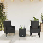 Set da Bistrò 3 pz con Cuscini Nero Polyrattan e Vetro 3278740