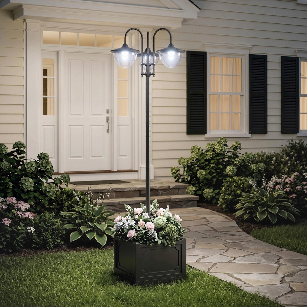 Lampada Solare da Giardino ¨C zephmum ¨C 18 LED 6000K IP44 60x55x189 cm Nero