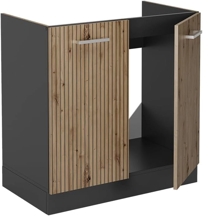 mobile lavello cucina Raul, Rovere artigianale/Antracite, 80 cm, PL Marmo