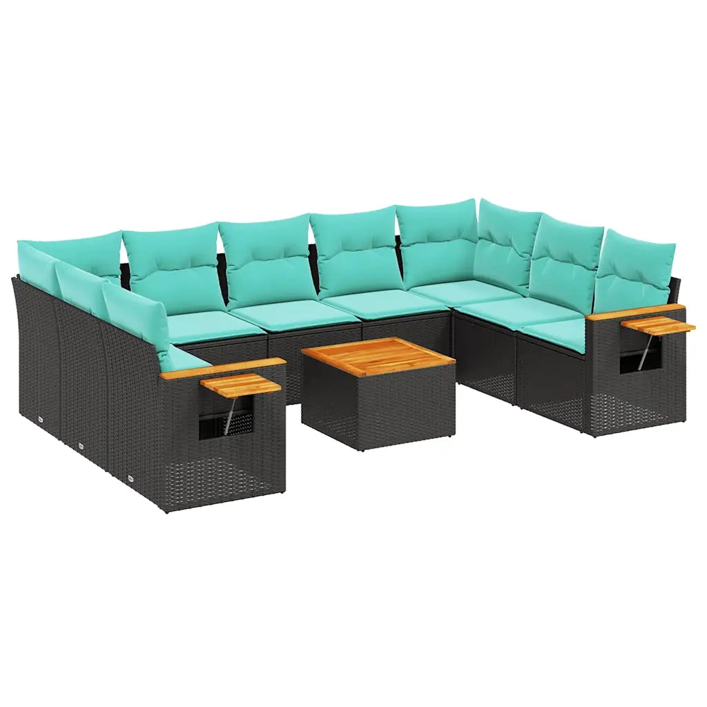 Set Divani da Giardino 10 pz con Cuscini Nero in Polyrattan 3227121
