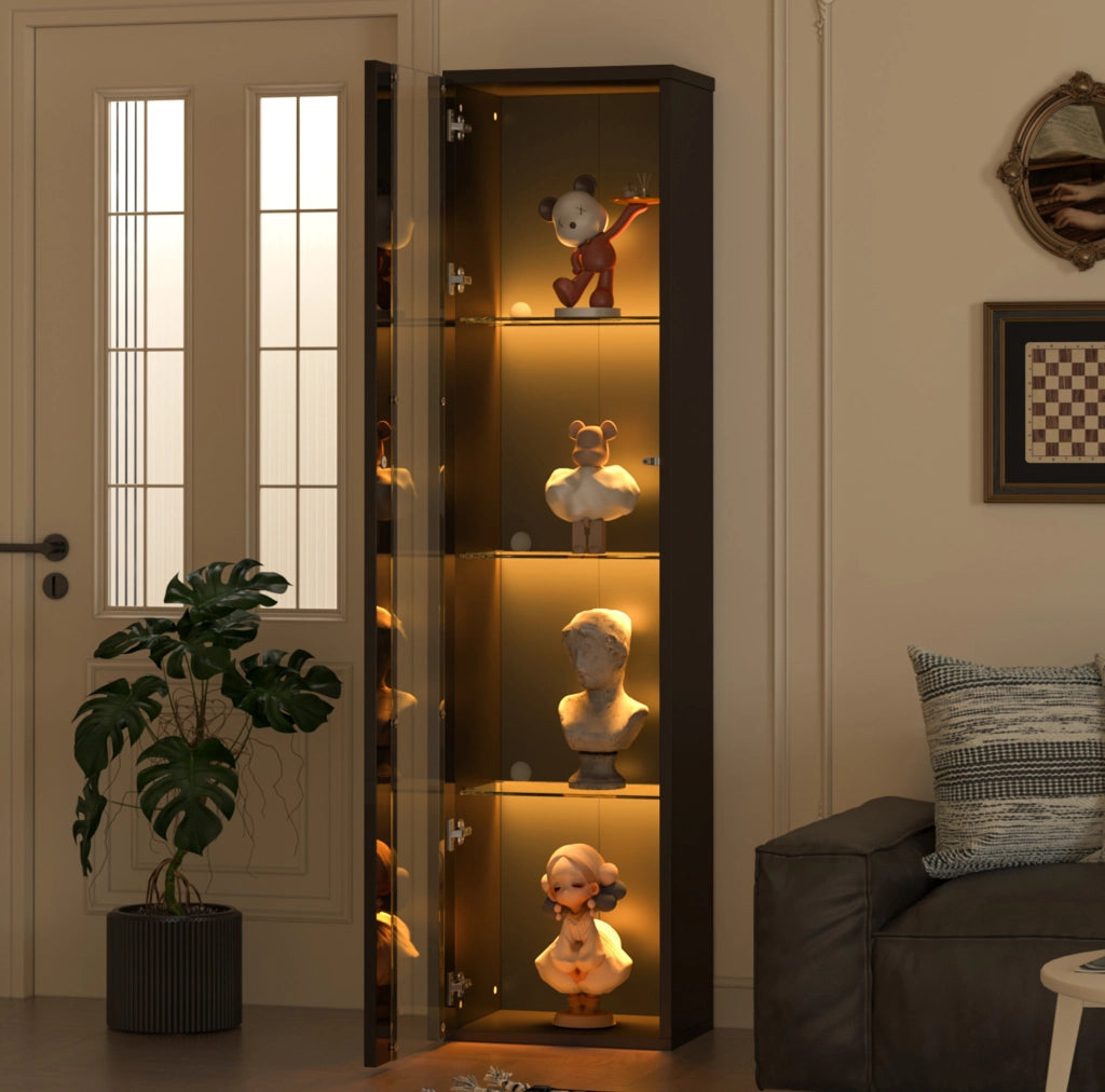 Vetrina 40x29x170 cm con illuminazione LED a cambio colore e controllo tramite app in truciolato e vetro nero