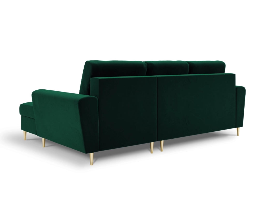 Cosmopolitan Design - Divano convertibile angolare destro con contenitore "Kyoto" 4 posti in velluto verde bottiglia 