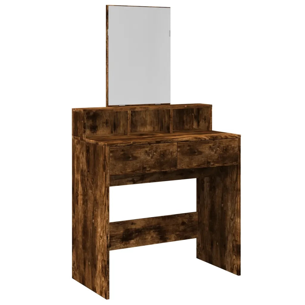 Toeletta con Specchio-Tavolo da Vanit¨¤ Rovere Fumo 80x41x144,5 cm