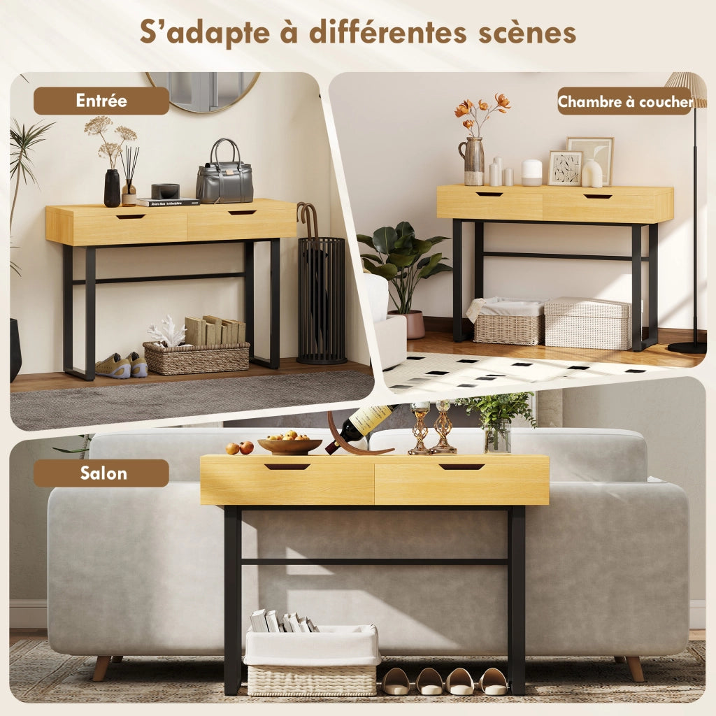 Tavolo console ¨C zephmum ¨C 110 cm, 2 cassetti, metallo, legno naturale
