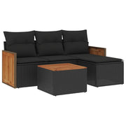 Set Divani da Giardino 5 pz | Set Salotto da Giardino con Cuscini in Polyrattan Nero