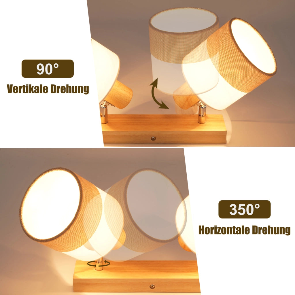 ZMH Faretto da soffitto vintage 2 luci E14 legno tessuto orientabili 350° max 25W senza lampadina