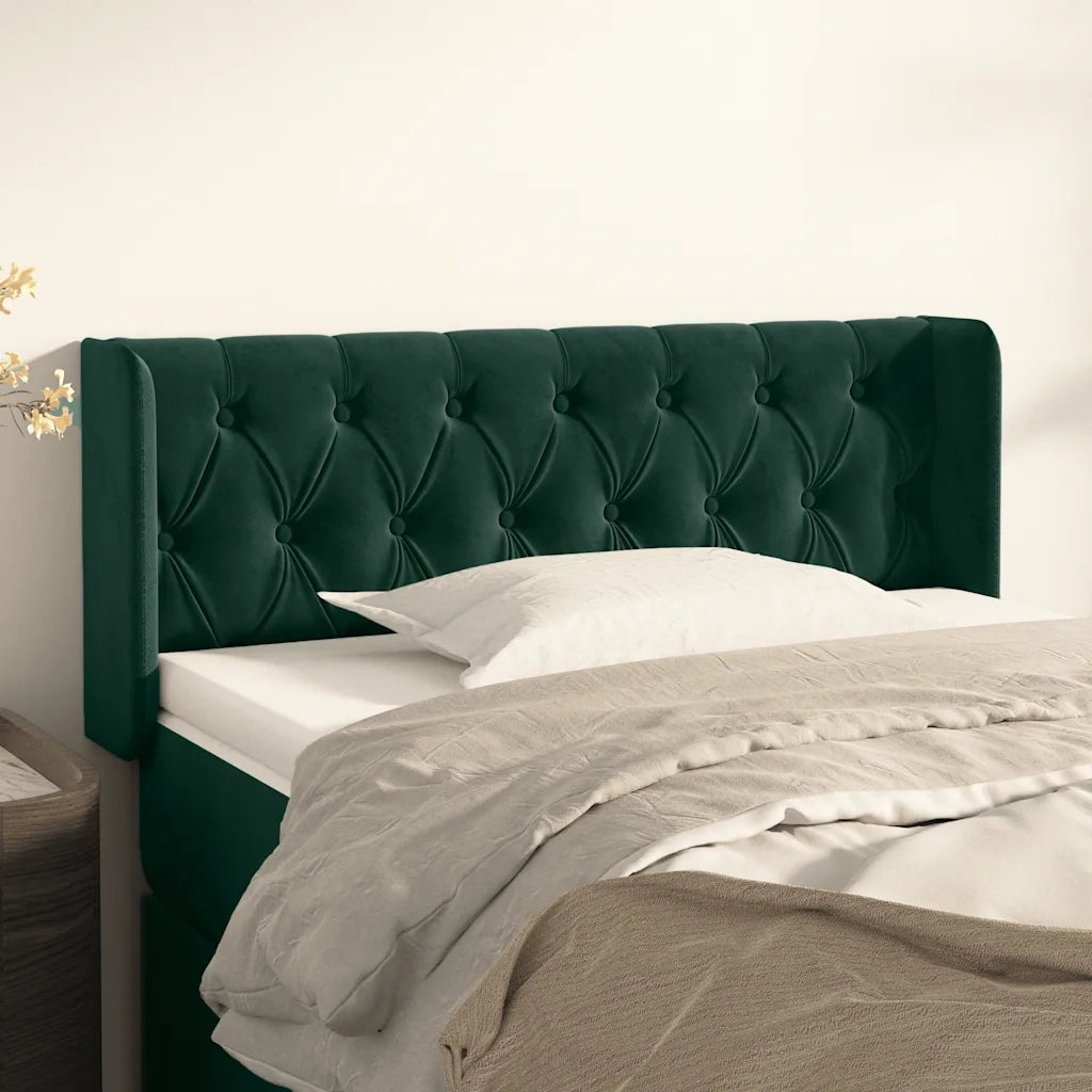 Testiera ad Orecchio-Testata con Orecchie Verde Scuro 93x16x78/88 cm in Velluto 330659