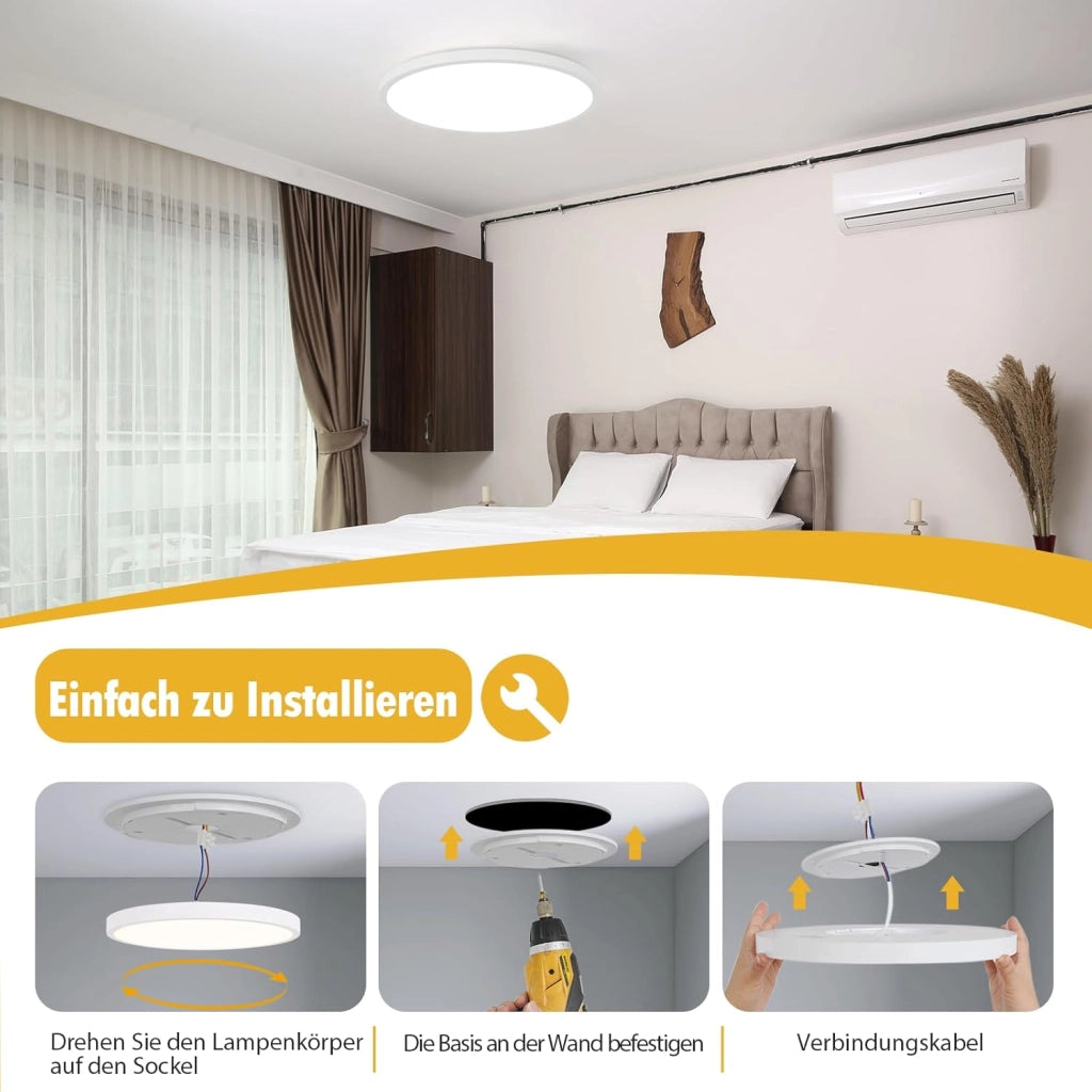 ZMH Lampada da soffitto plafoniera LED bagno 30 cm rotonda piatta 18W