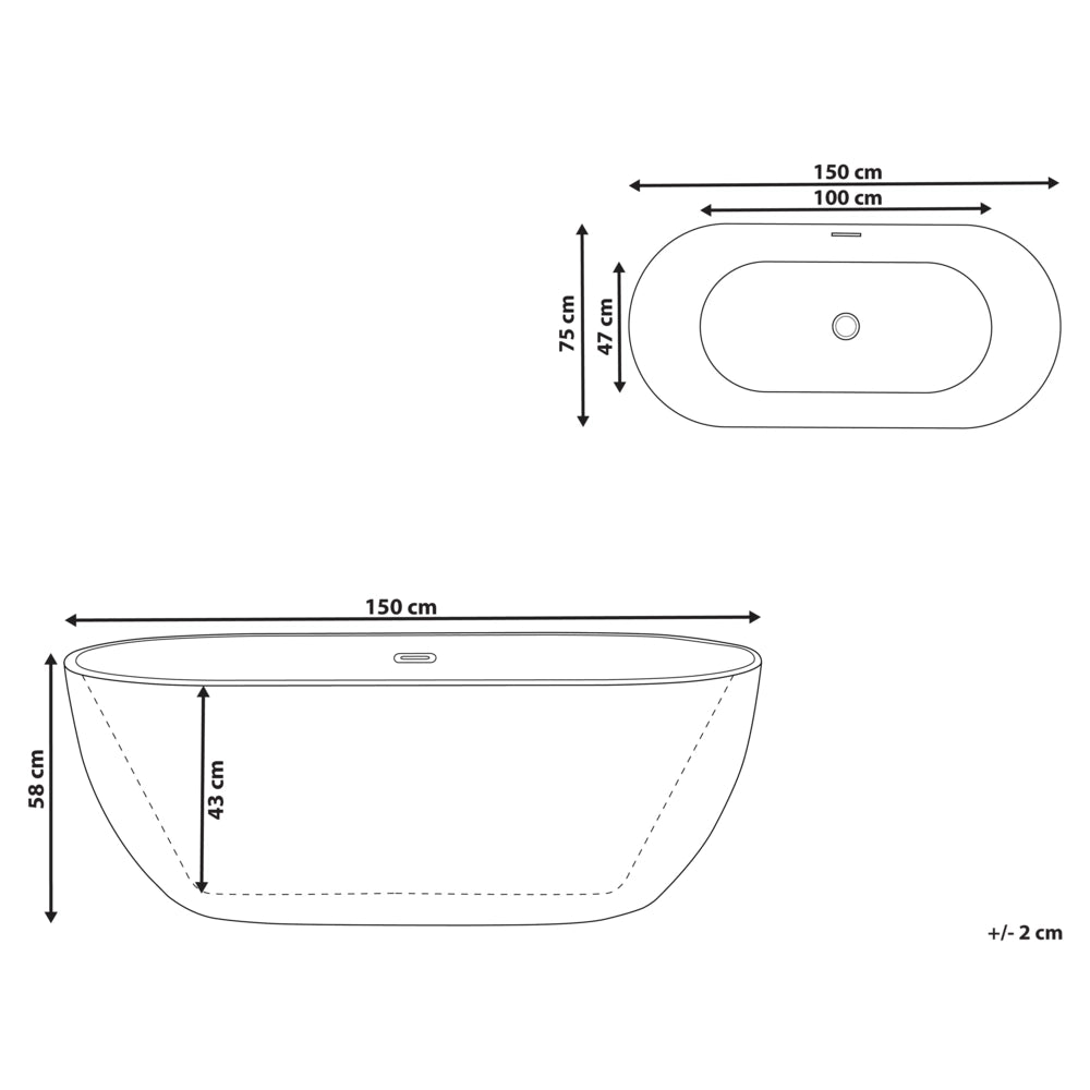 Vasca da Bagno Bianco Freestanding 150 cm in Acrilico Sanitario Moderna