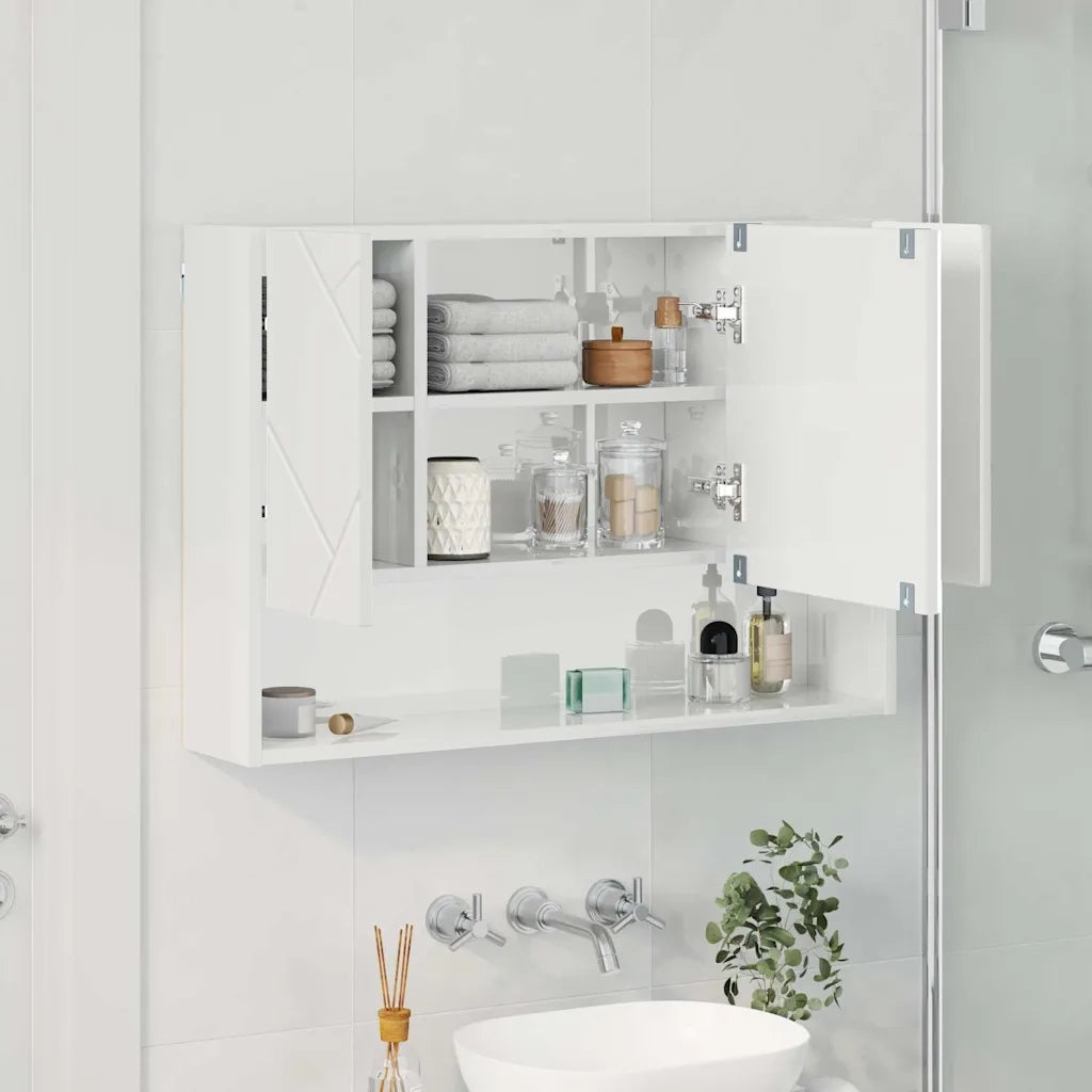 Mobiletto per specchio con porta Bianco Lucido 80 x 17 x 55 cm 883358