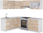 Cucina ad angolo Rick, Bianco/Sonoma, 230 x 60 cm, PL Marmo, con moduli regolabili e piedini ad altezza variabile