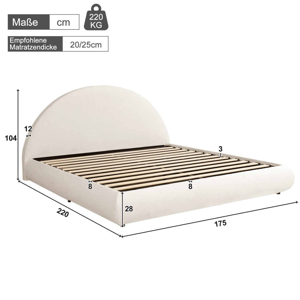 letto imbottito bouclé bianco 160 x 200 cm