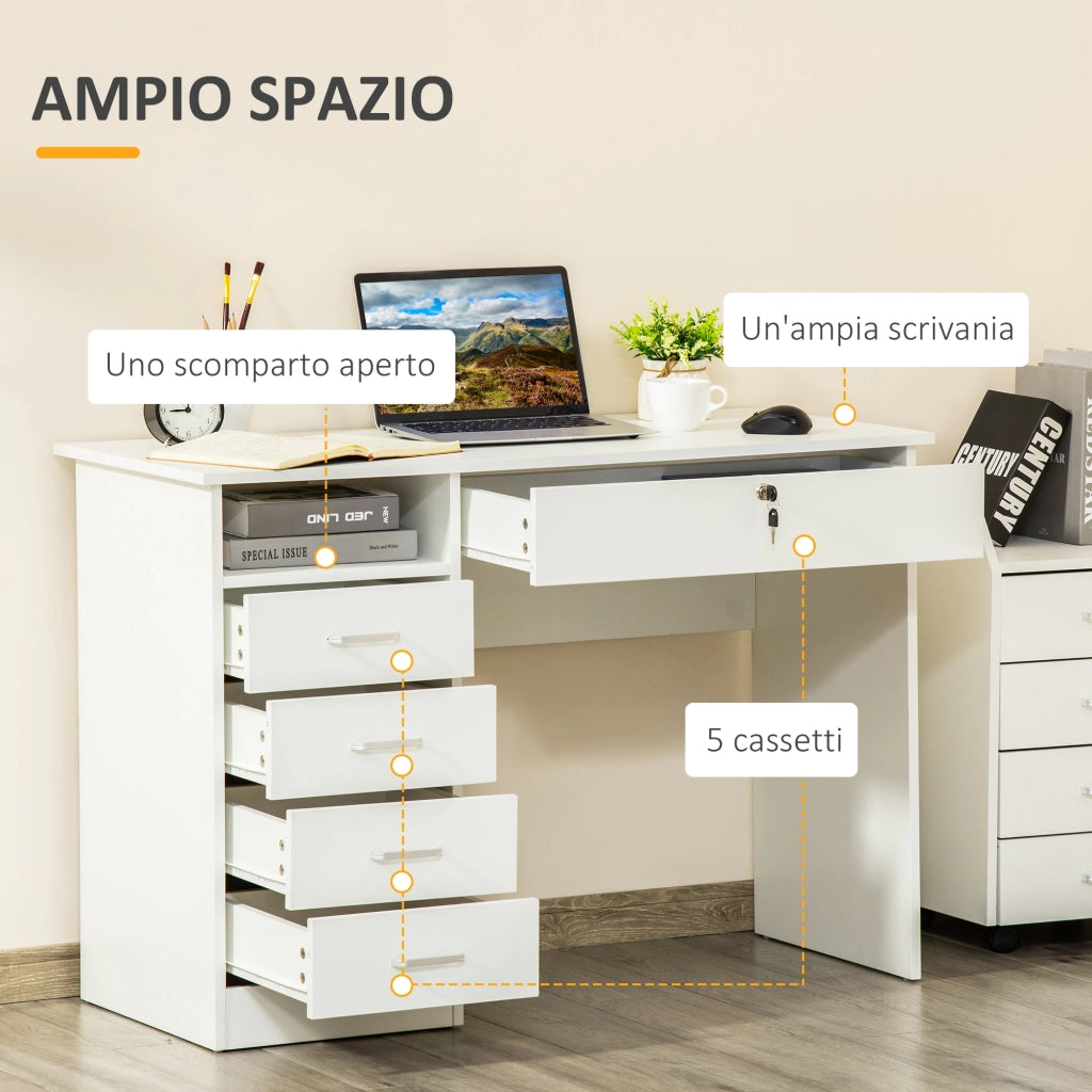 EasyComfort Scrivania per Camera o Ufficio in Legno con 2 Cassetti e 2 Chiavi, 110x50x76cm - Bianco