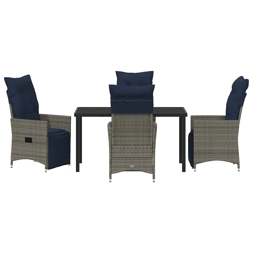 Set di tavolo e sedie con cuscino 5 pcs Grigio Rattan in PE 3379599