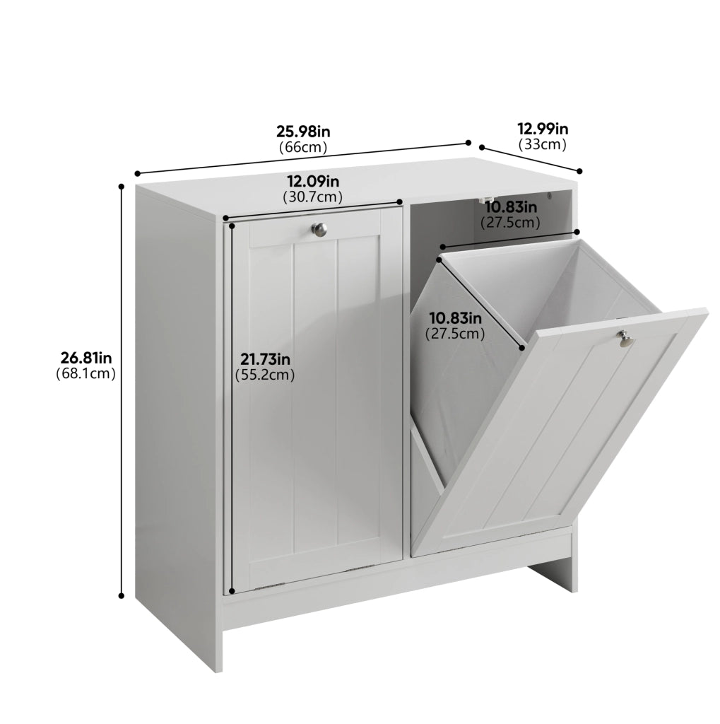Armadio portabiancheria con 2 cesti rimovibili; struttura stabile in MDF e pannello truciolare; bianco