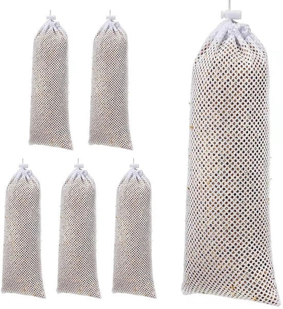Casa Nutrizione Uccelli - 6 Pack - Poliester - 28 x 12 cm - Per Ghiandaia - Disegno a Maglia - Sempre Semi Freschi - Nutrizione Uccelli