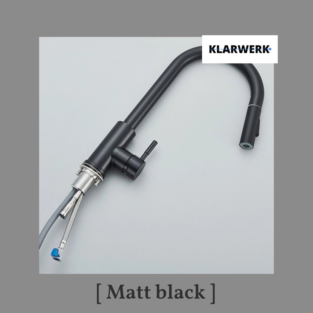 JANA | Rubinetto da cucina estraibile Premium in acciaio inox nero opaco miscelatore arco alto |gastronomia alta pressione ruotabile a 360° 2 attacchi