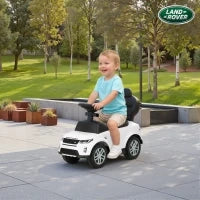 Macchina Cavalcabile Licenza Land Rover con Maniglia e Barriera, in PP e Acciaio, 84x40x94.5 cm, Bianco