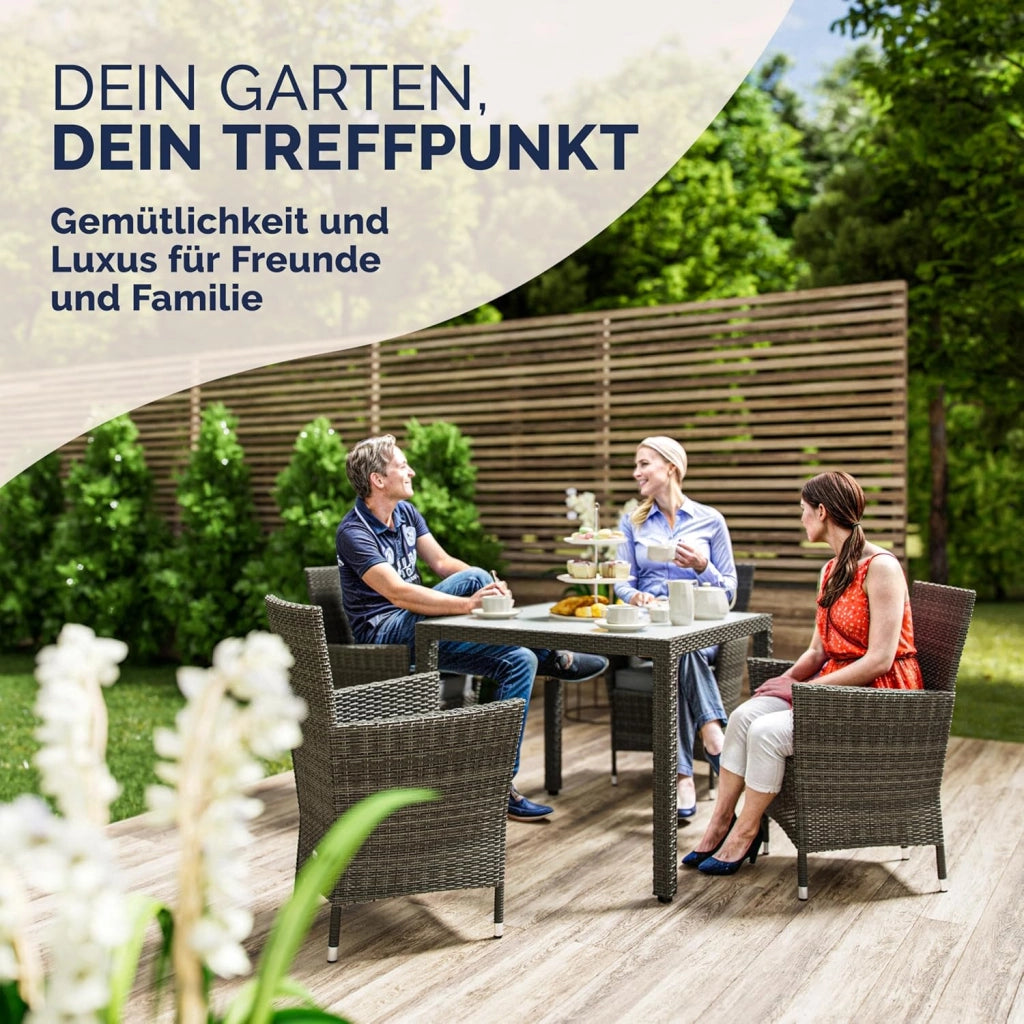 ® Set di Mobili da Giardino 4 Sedie Impilabili con Cuscini e Tavolo 90x90cm Polyrattan Balcone Terrazza