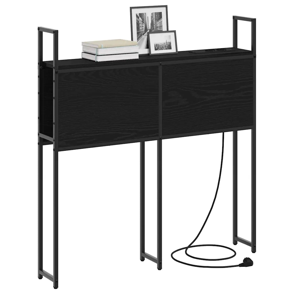 Testiera con Stazione di Carica e Storage-Testiera Multifunzionale-Testata Rovere nero 90 cm