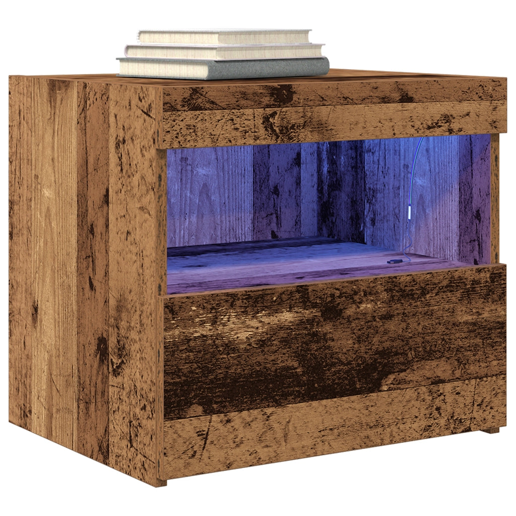 Armadi Laterali  con Luci LED 2 pezzi Legno Vecchio 50x40x45 cm