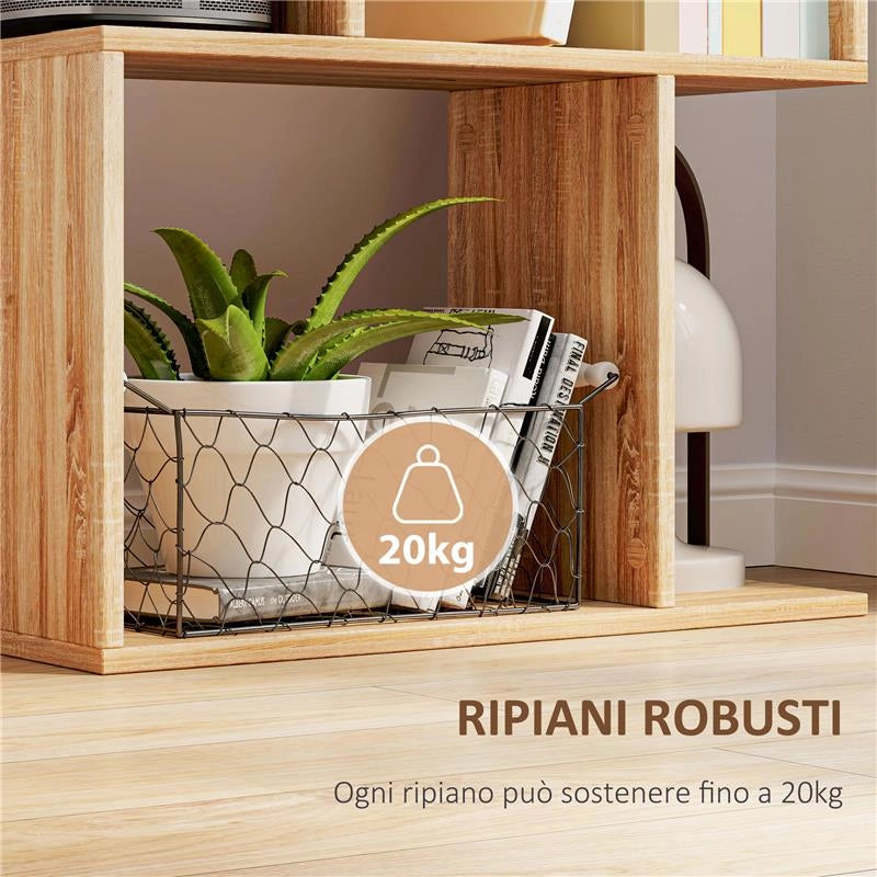 MOBILE LIBRERIA IN LEGNO A 5 RIPIANI CON DIVISORIO 60X24X184.5 CM COLOR LEGNO