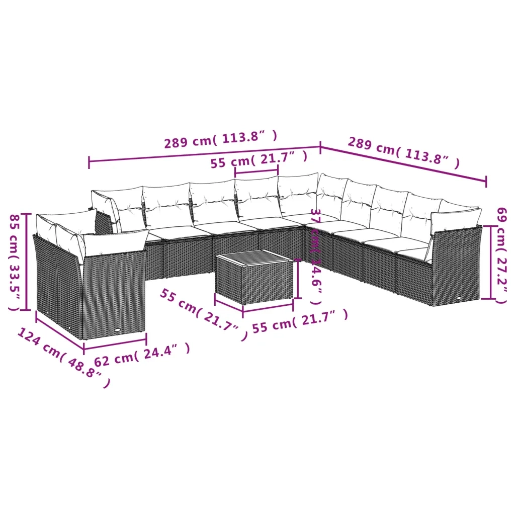 Set Divani da Giardino 12 pz con Cuscini Beige in Polyrattan 3256058