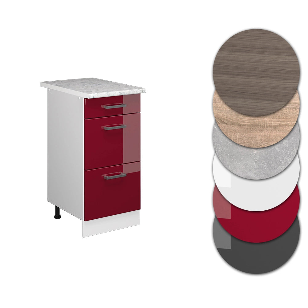 Vicco Mobiletto base per cucina Rosso lucido 40 cm con cassetti PL Marmo