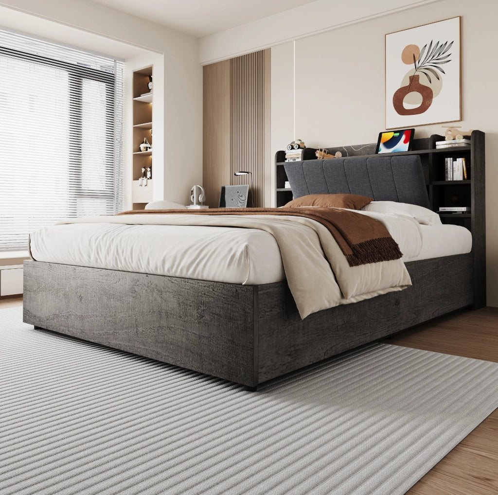 Letto multifunzione 180x200 cm con vano contenitore e USB-C