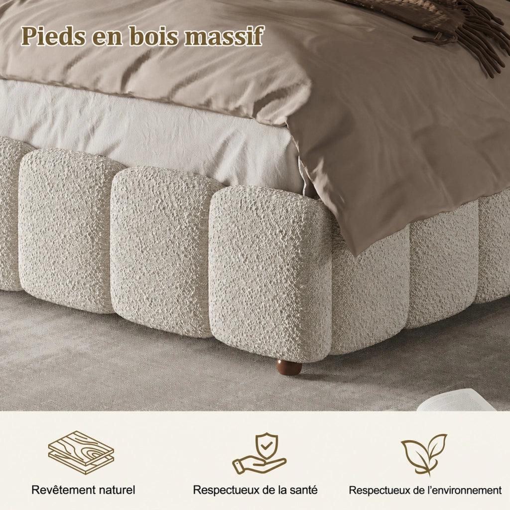 DESMIU Letto contenitore 160 × 200 cm 2 posti con vano idraulico e testiera, senza materasso, bianco