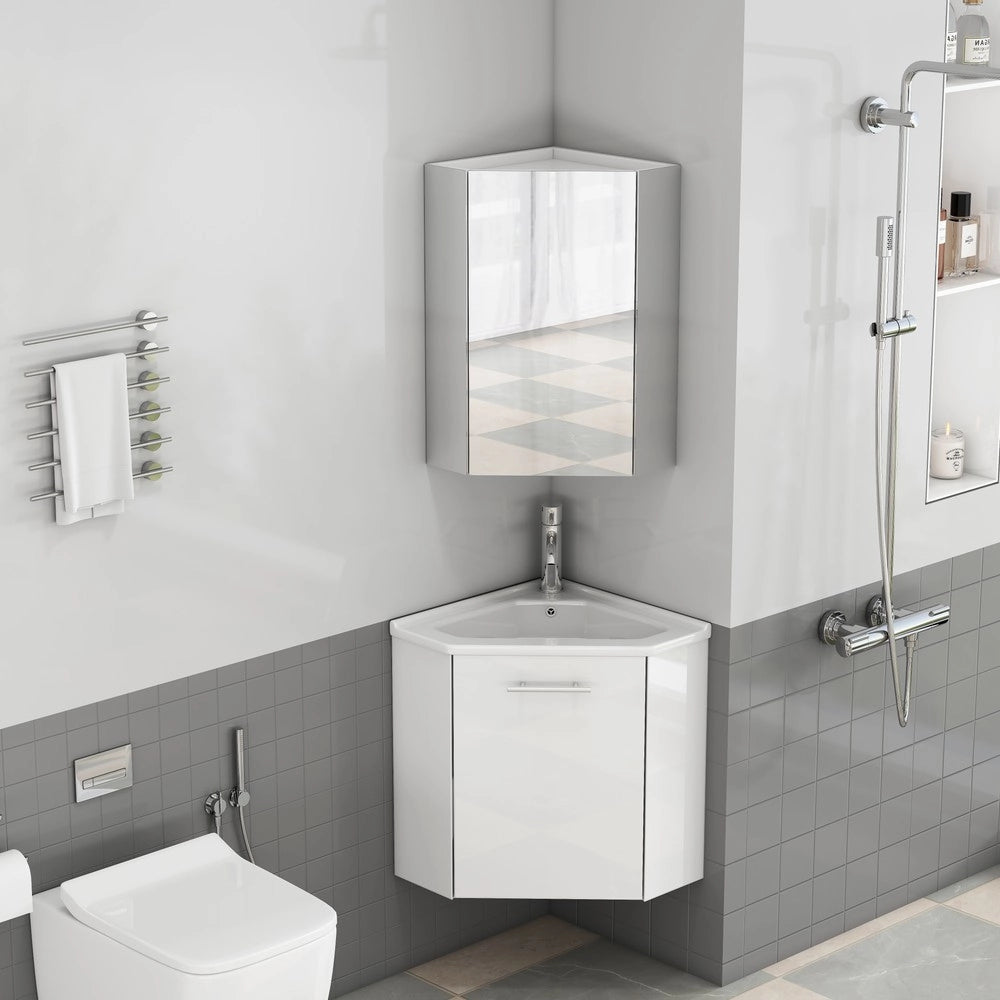 Set angolare bagno con lavabo e armadietto specchio ¨C Minimal ¨C Bianco salvaspazio