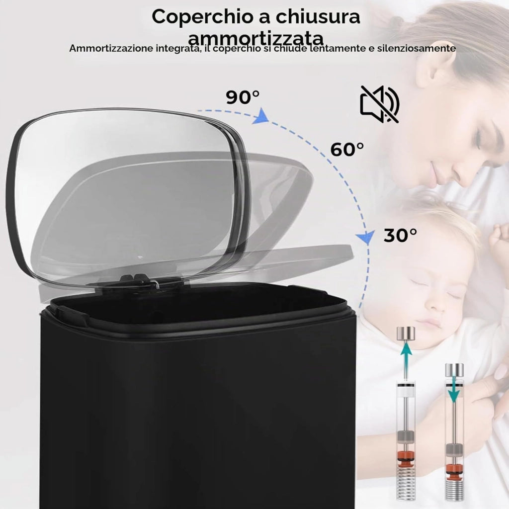 Pattumiera Cucina 50 Litri, Cestino a Pedale in Acciaio con Coperchio a Chiusura Morbida, Secchio Interno, 50 l Cestino per Interno Cucina, Bagno, Ufficio, Nero
