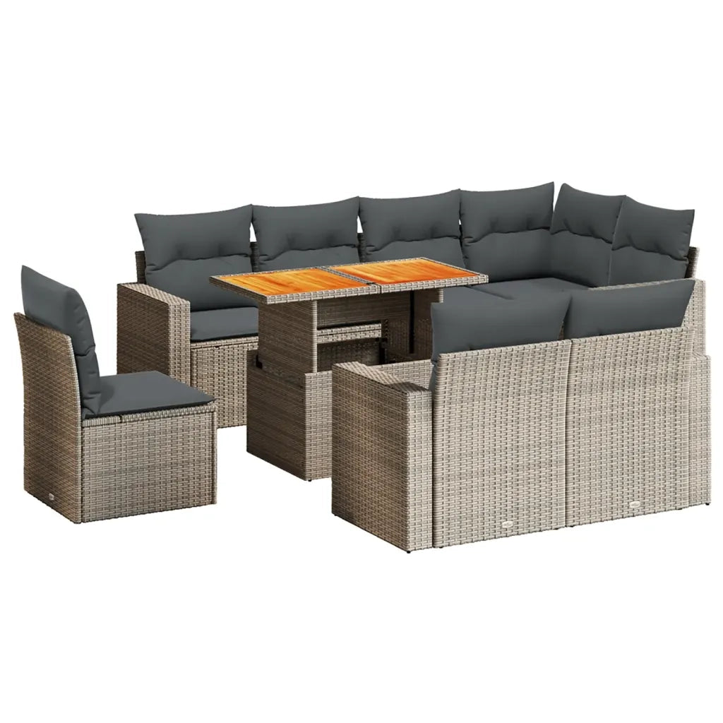 Set Divano da Giardino 9 pz con Cuscini Grigio in Polyrattan 3271410