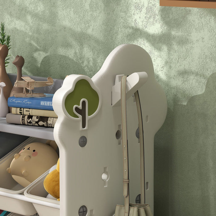 Scaffale Portagiochi a 4 Livelli con 9 Contenitori 77x42x94 cm in HDPE Bianco Crema