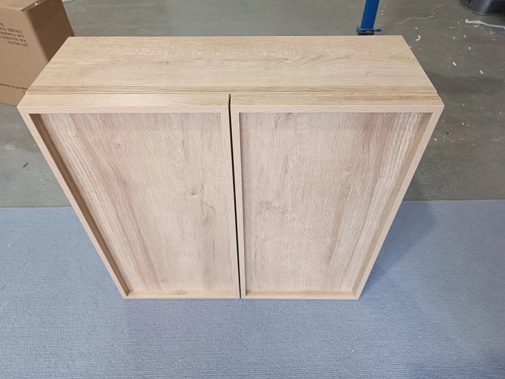Armadietto da bagno pensile con 2 ante e ripiani, finitura rovere, per bagno, in MDF e truciolato, 60 × 21,6 × 58 cm