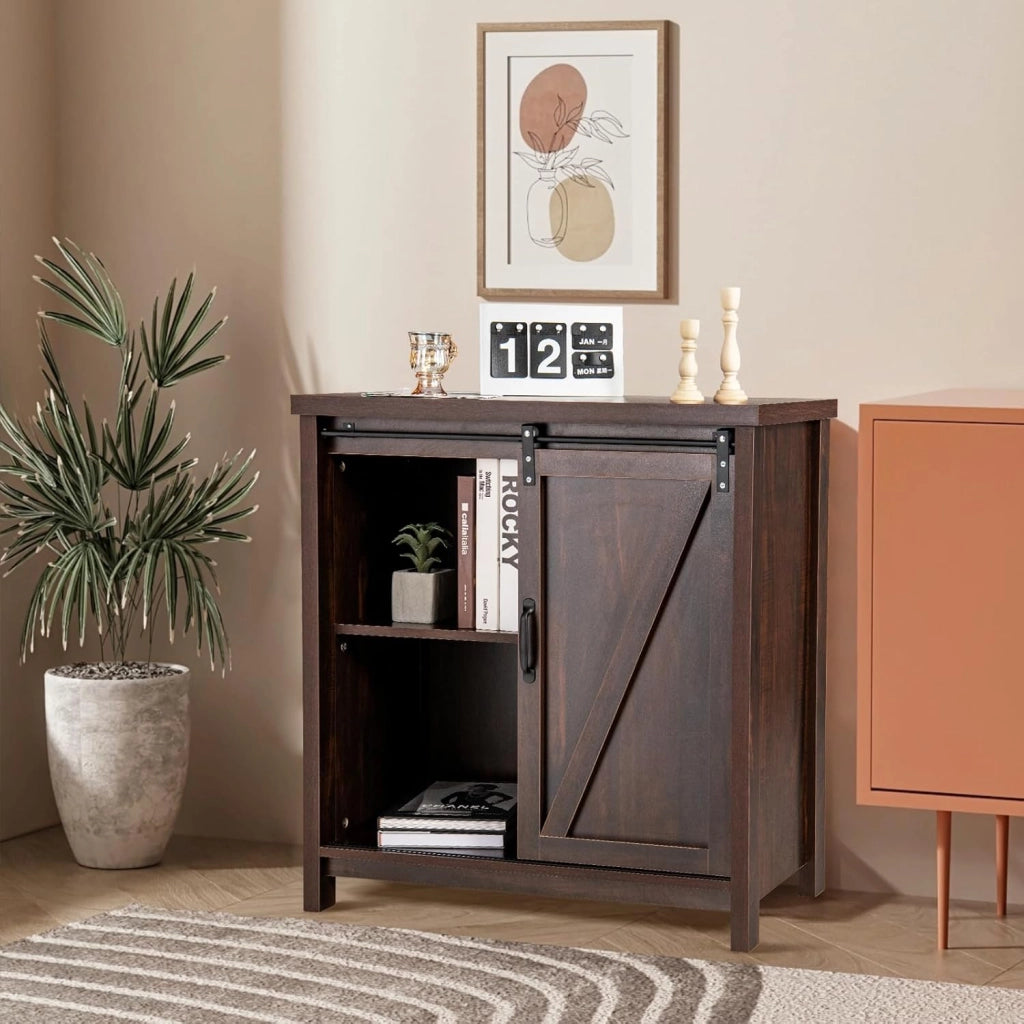 Armadio a buffet con 4 scomparti, moderno armadio da cucina con ante scorrevoli, cassettiera da cucina industriale, credenza per soggiorno e corridoio, 80 x 40 x 82 cm, marrone