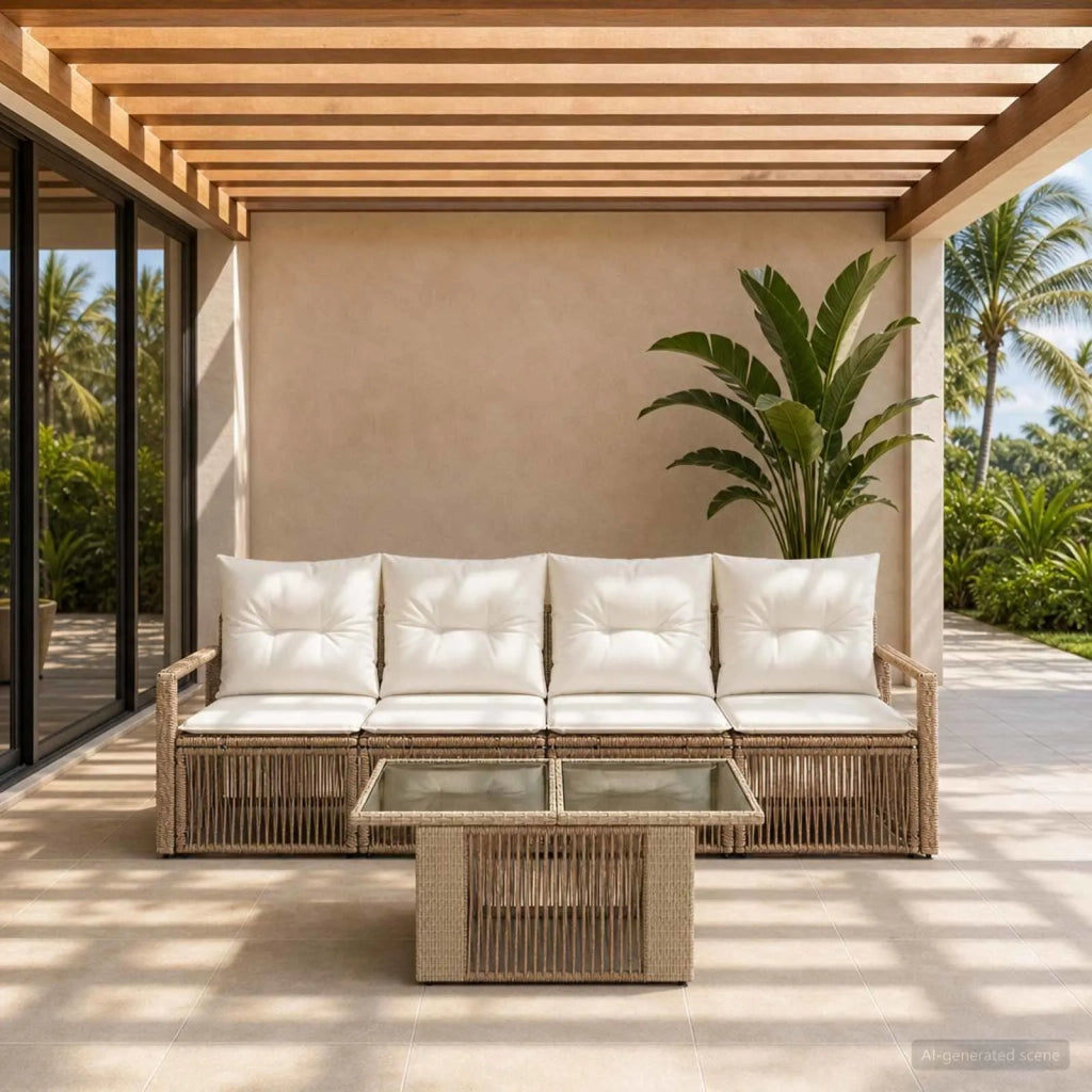 Set Divano da Giardino 5 pz Beige e Bianco Crema polyrattan 3437049