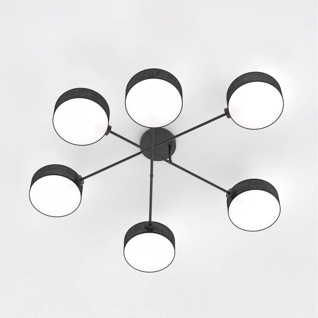 Lampada a sospensione Maga 6 bracci in acciaio nero opaco