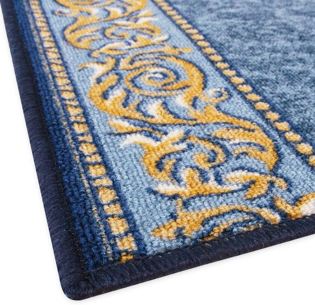 Passatoia Scala Bordata 67x500 cm Ingresso Corridoio Tappeto Cucina Gradini Stile Barocco Blu