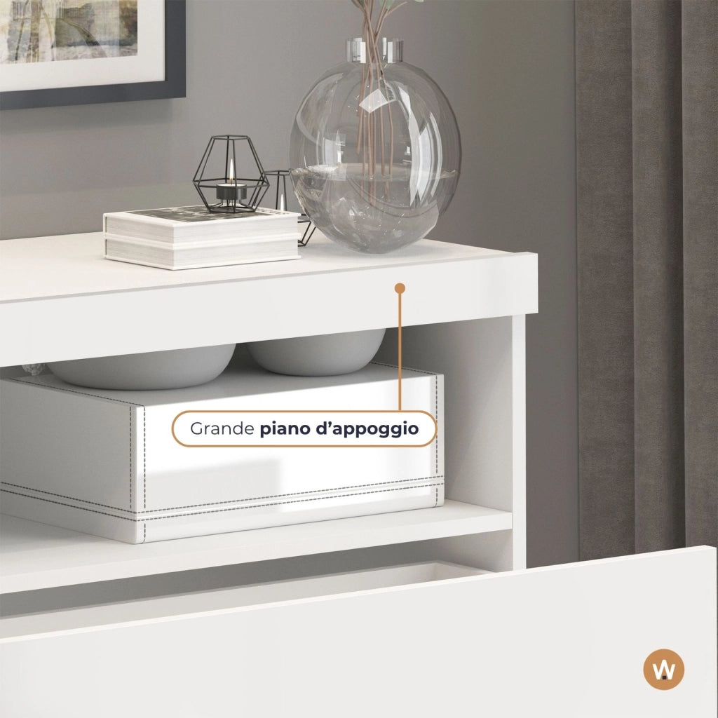 WHOUS Credenza Potenza con 2 ante e 1 cassetto bianco lucido 100x40x121,5 cm